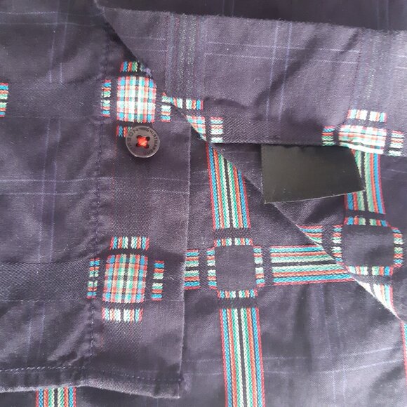 Lipson SZ LG Button Down Men's Shirt 100% Cotton Navy with Red & Green Accents - Picture 9 of 15